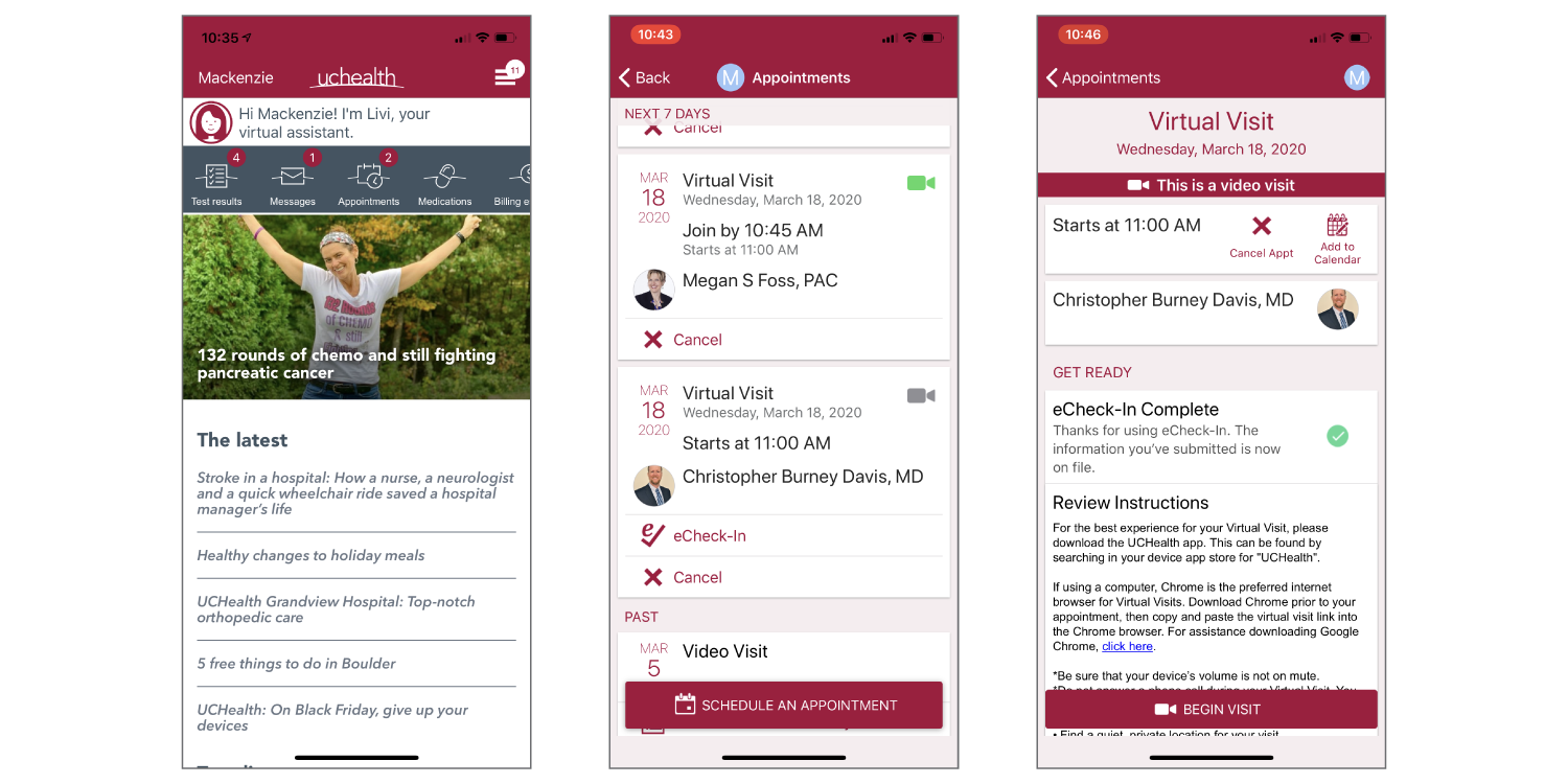 UCHealth Virtual Visit app screenshots