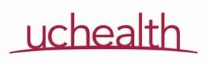 Logo of UCHealth in red font with a curved line beneath the text.